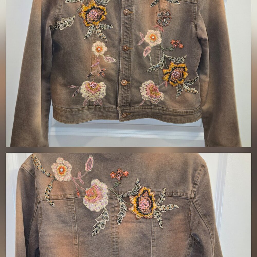 Christine Phillipe Elaborate Floral Embellished Denim Jacket - Picture 4 of 15